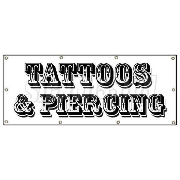 TATTOOS & PIERCING BANNER SIGN parlor artwork artist pierce studio ink